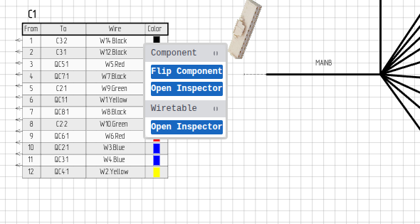 Right-click on wire table caption