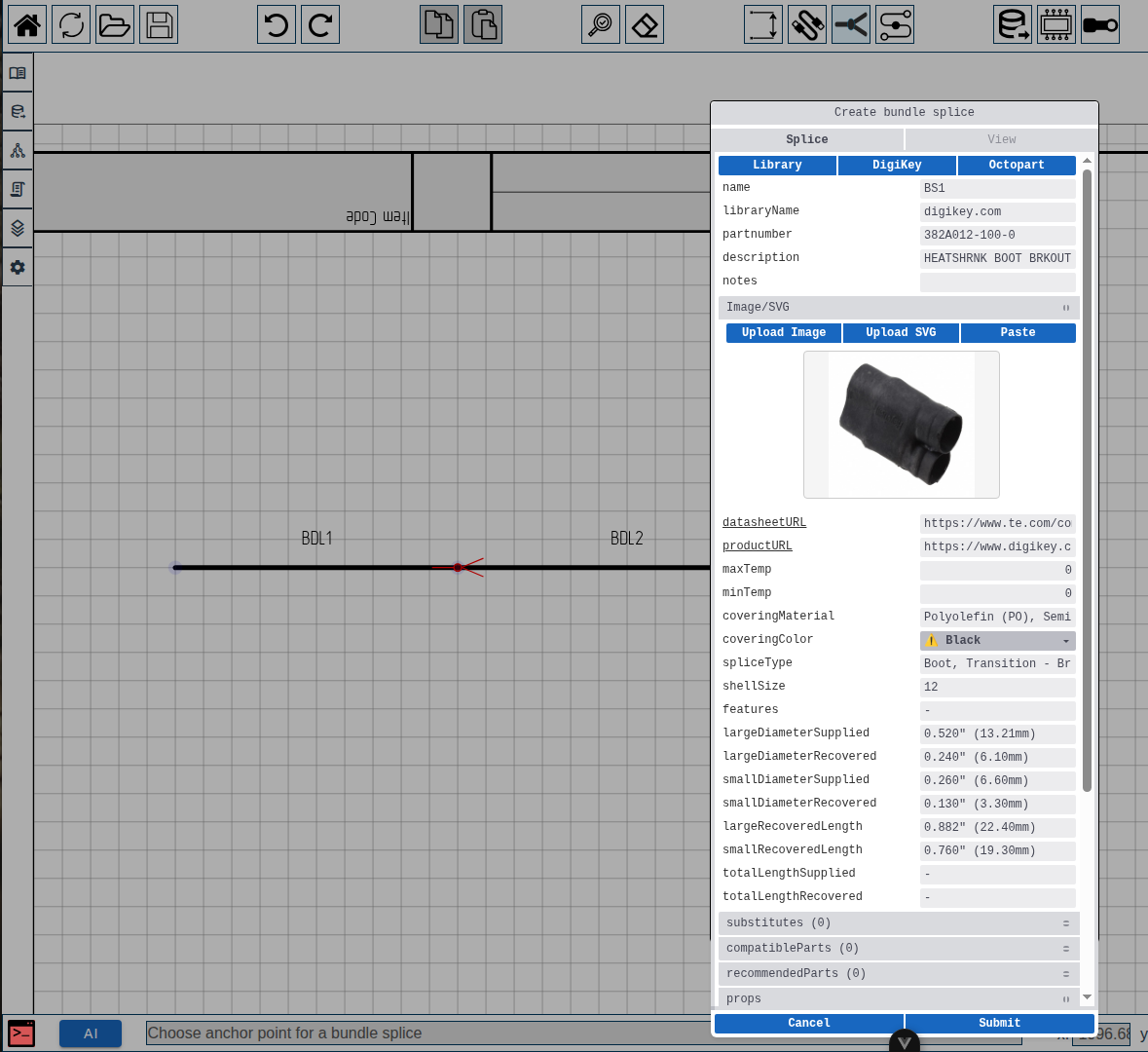 Bundle splice creation dialog