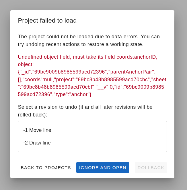 Recovery dialog — integrity check failure