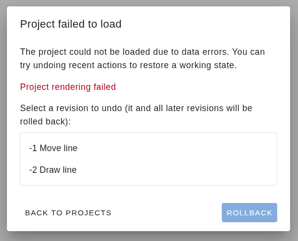 Recovery dialog — rendering failure